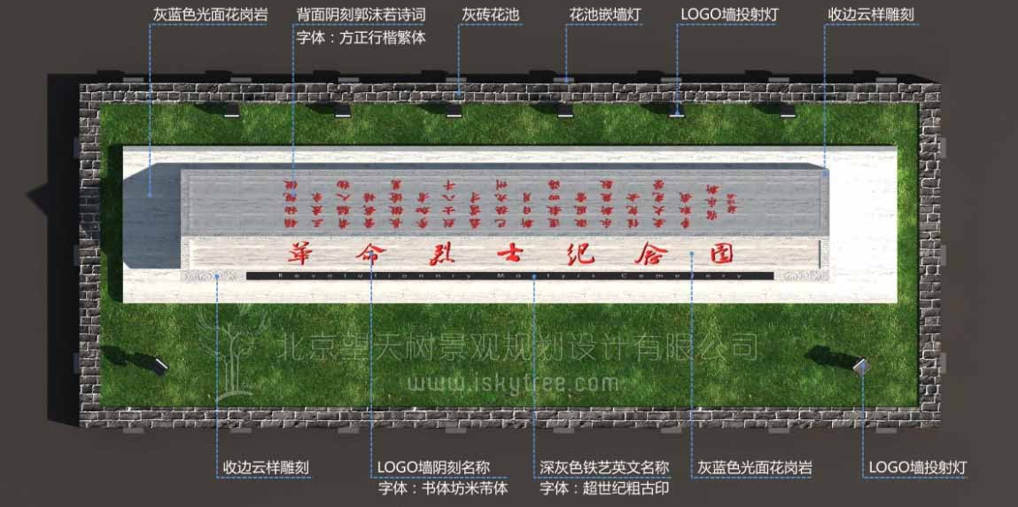 烈士陵園主入口大門主體景觀標(biāo)注圖